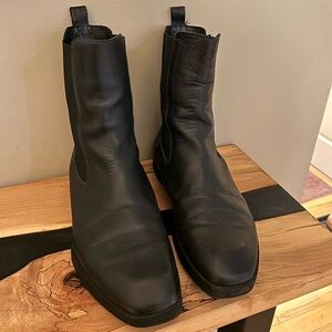 Black with royal blue stitching Leather Chelsea Boots